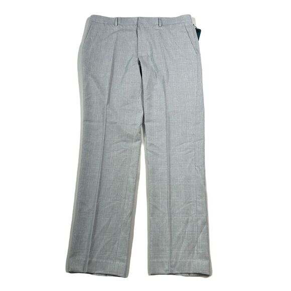 Perry Ellis Slim-Fit Twill Pants Mens 36 x 34 Light Grey Windowpane‎ Stretch - Picture 1 of 7